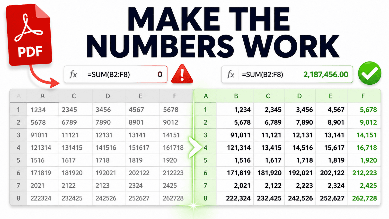 Converting a PDF table into a clean Excel spreadsheet with working numbers