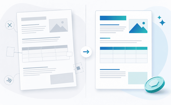 A PDF being converted, showing the difference between a basic and a high-quality result