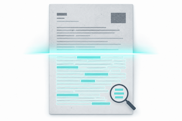 A scanned PDF page gaining a searchable text layer through OCR