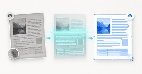 A picture of text being recognized and turned into real, selectable text